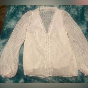 Sheer white v neck dress shirt